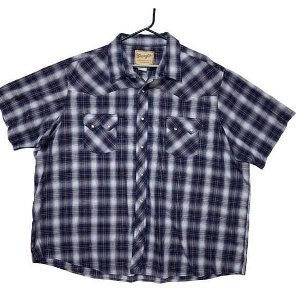 Wrangler Pearl Snap Shirt Men’s 3XL Blue Plaid Short Sleeve Cowboy Rodeo Western - Picture 1 of 7